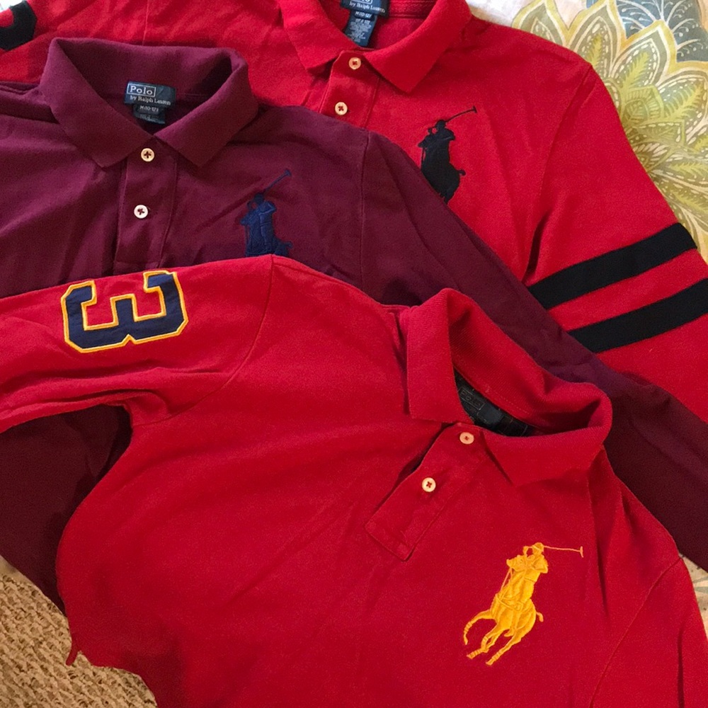 3 Ralph Lauren boys 10/12 LS Big Pony Polos